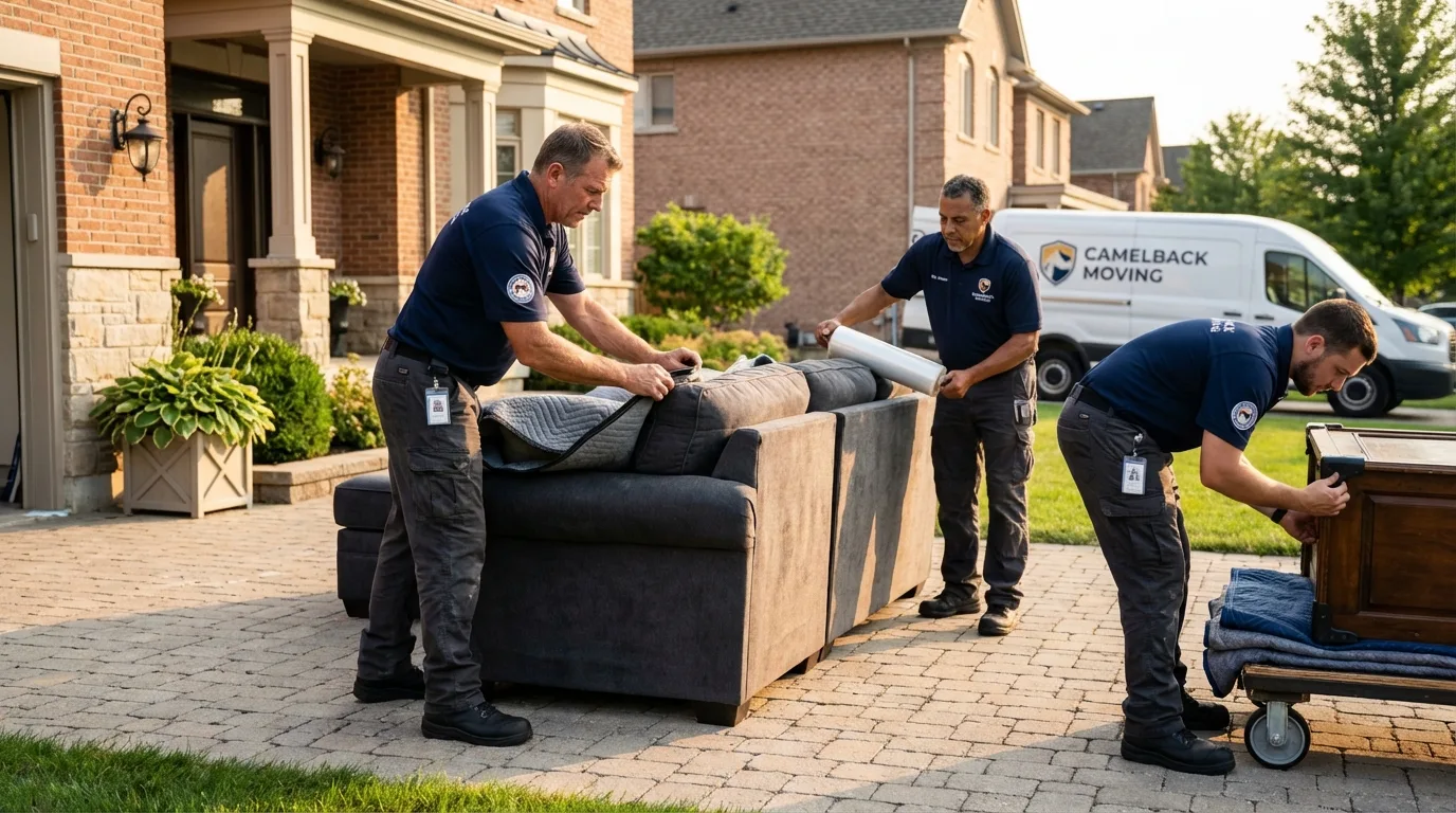Large estate moving crew wrapping furniture in Brookshire, TX